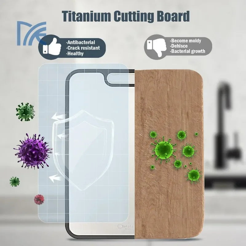Double Sided Food Grade Cutting Board Kitchen, Pure Titanium & Wheat Straw PP Surface, Easy Clean （1PC）