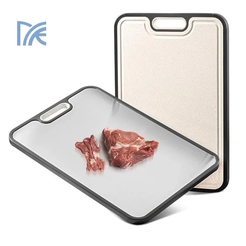 Double Sided Food Grade Cutting Board Kitchen, Pure Titanium & Wheat Straw PP Surface, Easy Clean （1PC）