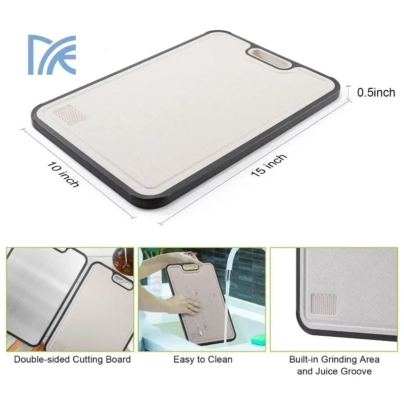 Double Sided Food Grade Cutting Board Kitchen, Pure Titanium & Wheat Straw PP Surface, Easy Clean （1PC）