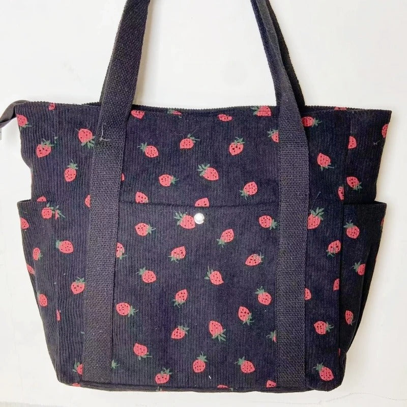 Beautiful Corduroy Strawberry Shoulder Bag Sweet Fresh Versatile Handbag