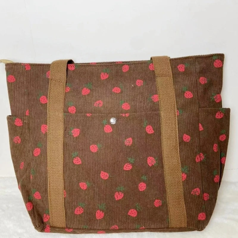 Beautiful Corduroy Strawberry Shoulder Bag Sweet Fresh Versatile Handbag