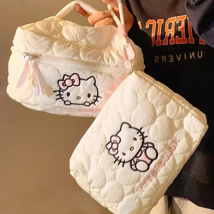 Hello Kitty Square Makeup Bag Kawaii Double Zipper Travel Storage Bag