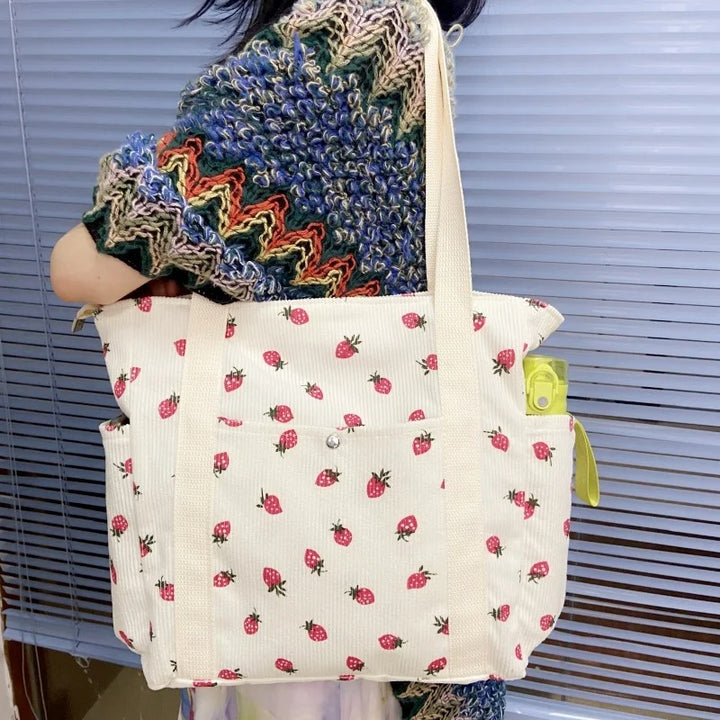 Beautiful Corduroy Strawberry Shoulder Bag Sweet Fresh Versatile Handbag
