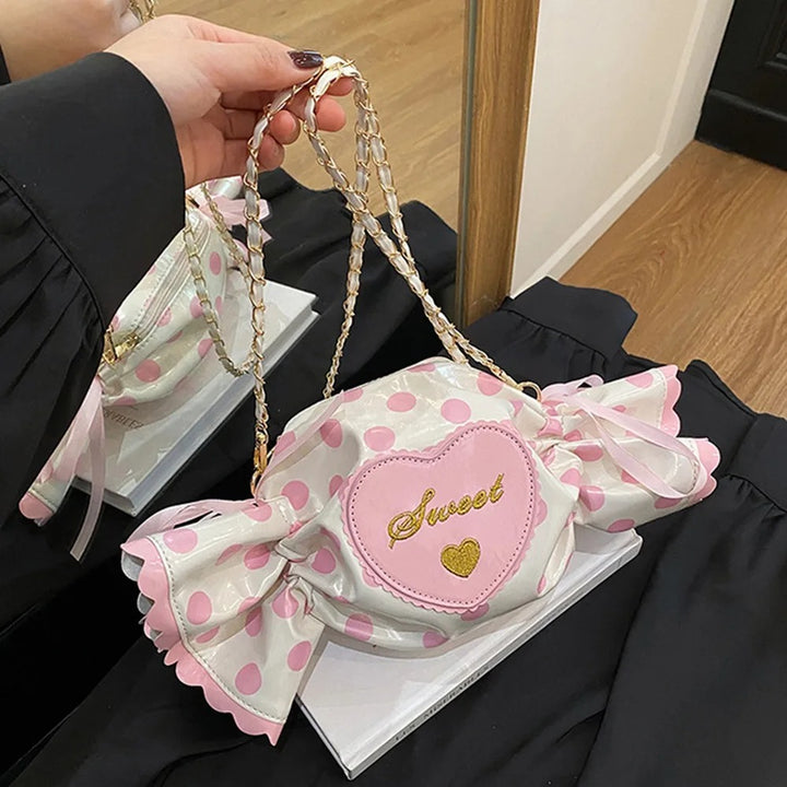 Sweet Pu Leather Shoulder Bag Love Heart Harajuku-style Sugar Shaped Chain Bag
