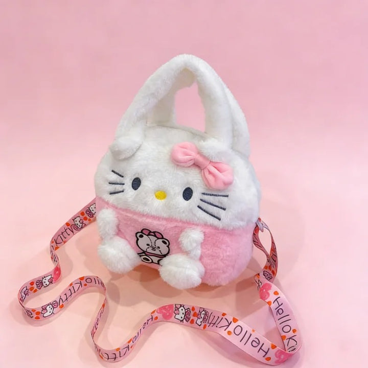 New Hello Kitty Plush Bag Kawaii Cartoon Crossbody Tote Bag Soft