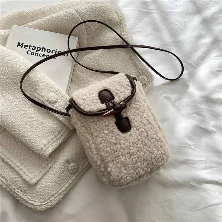 Lambswool Phone-bag Women Faux Fur Bags Tender Sweet Lovely Cross