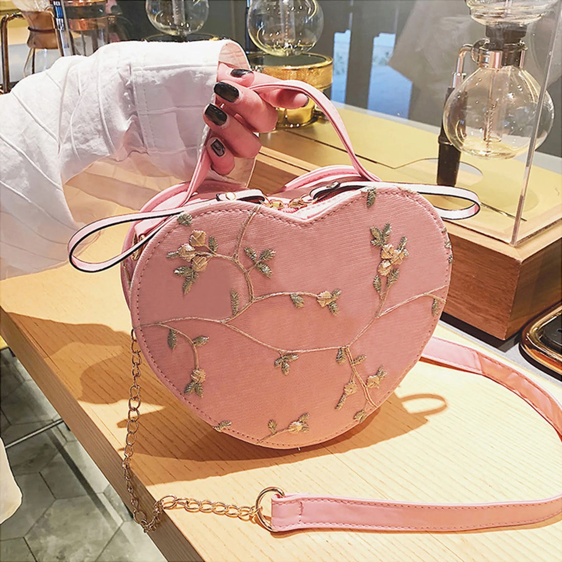 Womens Lace Heart Crossbody Bag PU Leather Shoulder Purse