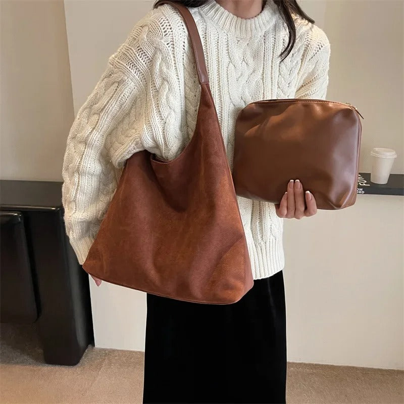 Shoulder Bag Solid Color Simple Casual Commuter Bag Retro Handbags