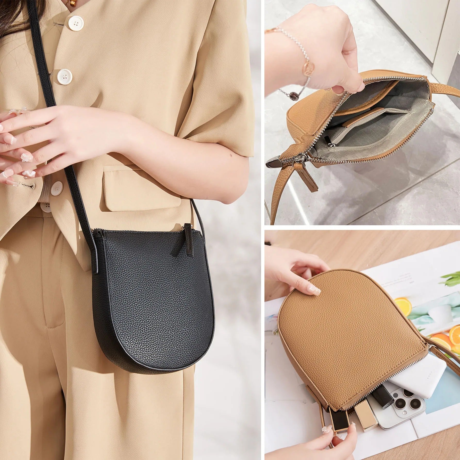 Three-dimensional zipper single shoulder bagPUleather phone bag