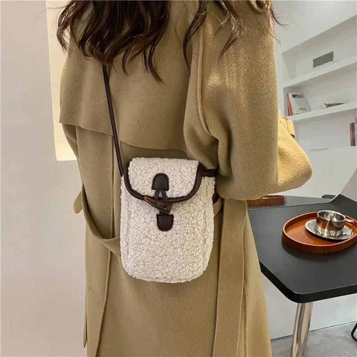 Lambswool Phone-bag Women Faux Fur Bags Tender Sweet Lovely Cross