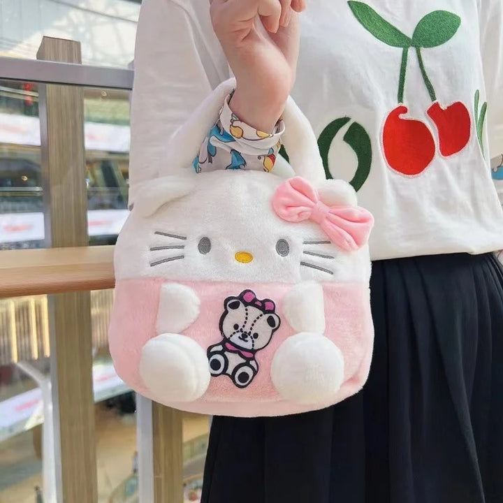 New Hello Kitty Plush Bag Kawaii Cartoon Crossbody Tote Bag Soft