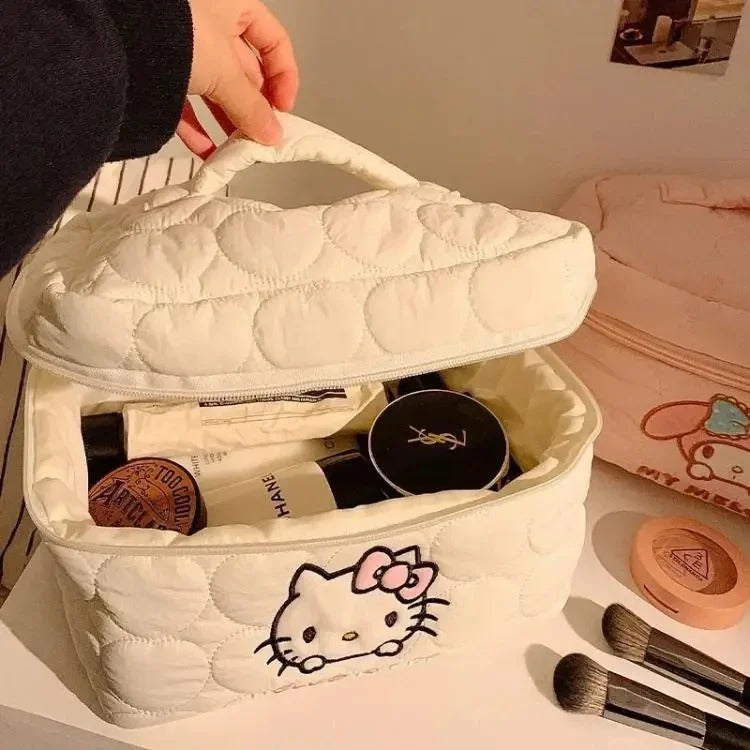 Hello Kitty Square Makeup Bag Kawaii Double Zipper Travel Storage Bag
