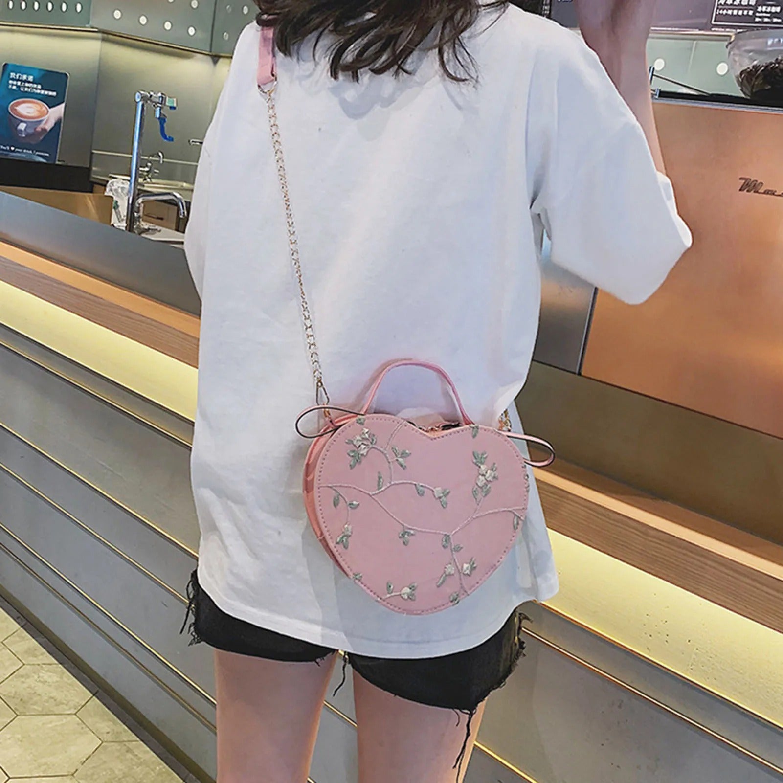 Womens Lace Heart Crossbody Bag PU Leather Shoulder Purse