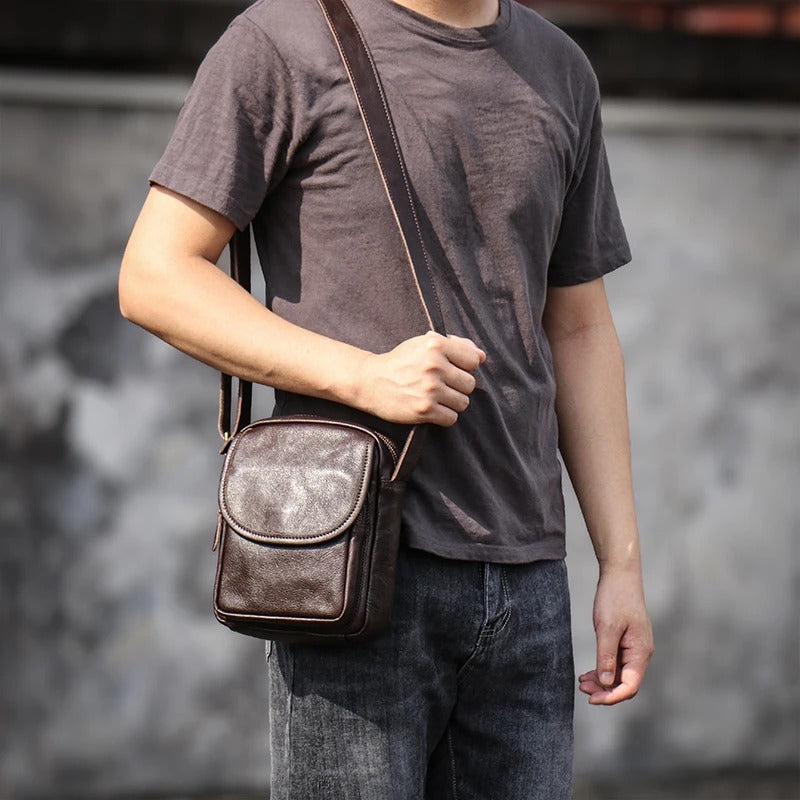 GURO High Quality Head Layer Cowhide Shoulder Bag Men's Genuine Leather Small