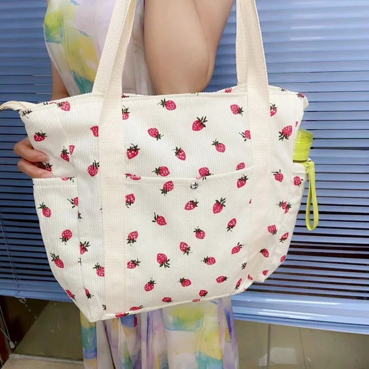 Beautiful Corduroy Strawberry Shoulder Bag Sweet Fresh Versatile Handbag