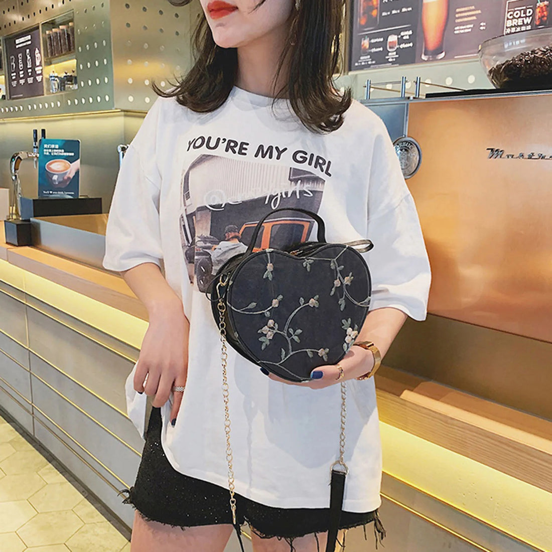 Womens Lace Heart Crossbody Bag PU Leather Shoulder Purse
