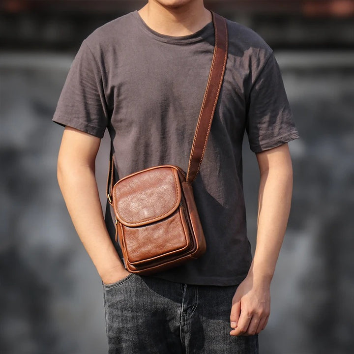 GURO High Quality Head Layer Cowhide Shoulder Bag Men's Genuine Leather Small
