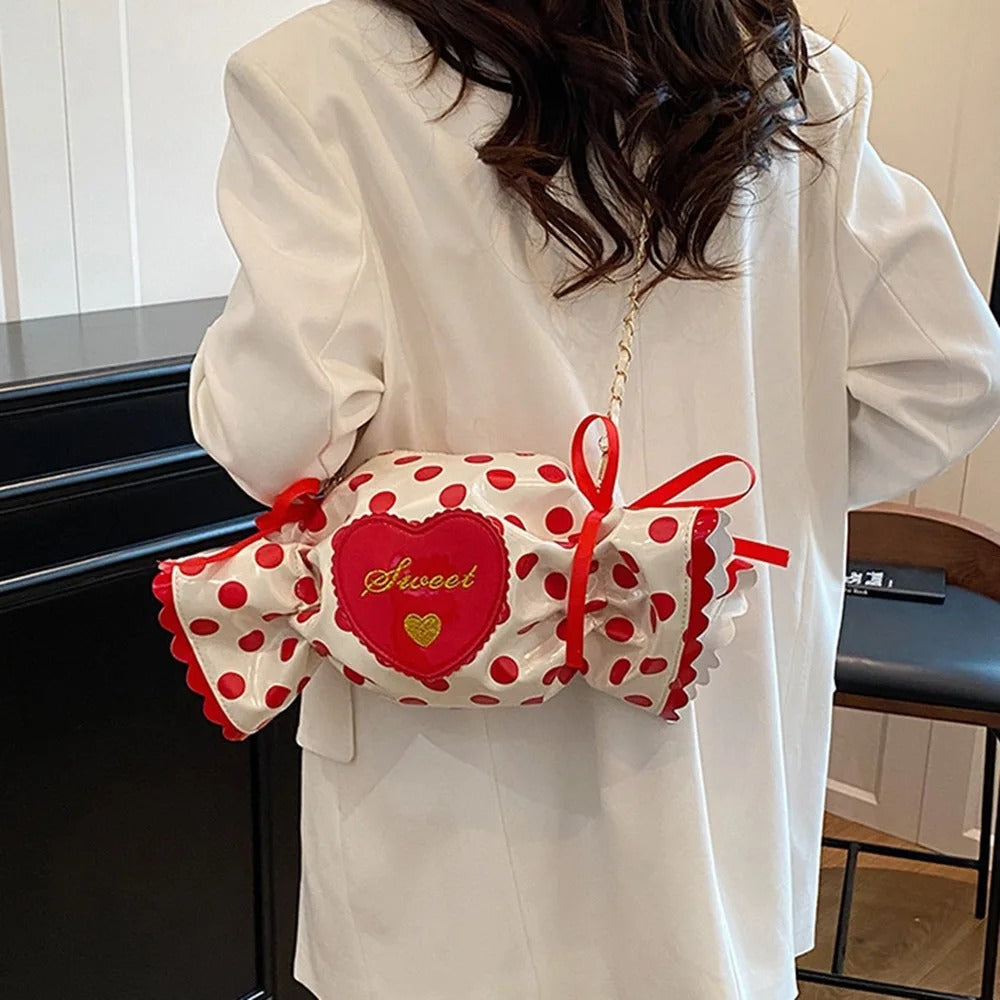 Sweet Pu Leather Shoulder Bag Love Heart Harajuku-style Sugar Shaped Chain Bag
