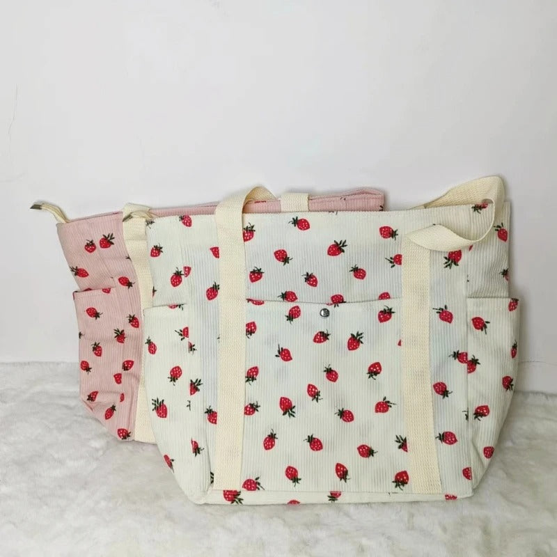 Beautiful Corduroy Strawberry Shoulder Bag Sweet Fresh Versatile Handbag