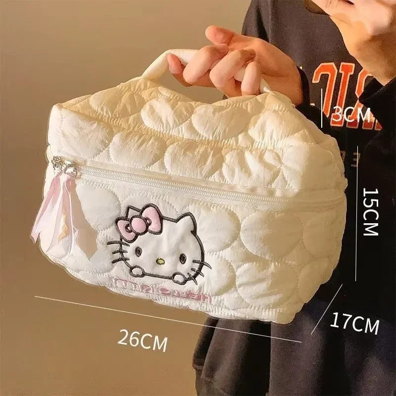 Hello Kitty Square Makeup Bag Kawaii Double Zipper Travel Storage Bag