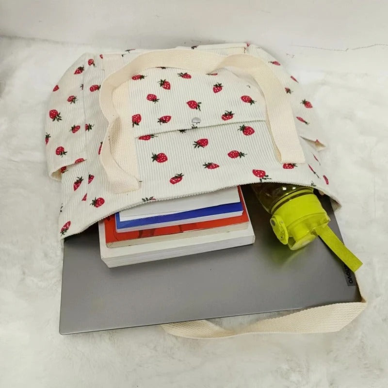 Beautiful Corduroy Strawberry Shoulder Bag Sweet Fresh Versatile Handbag