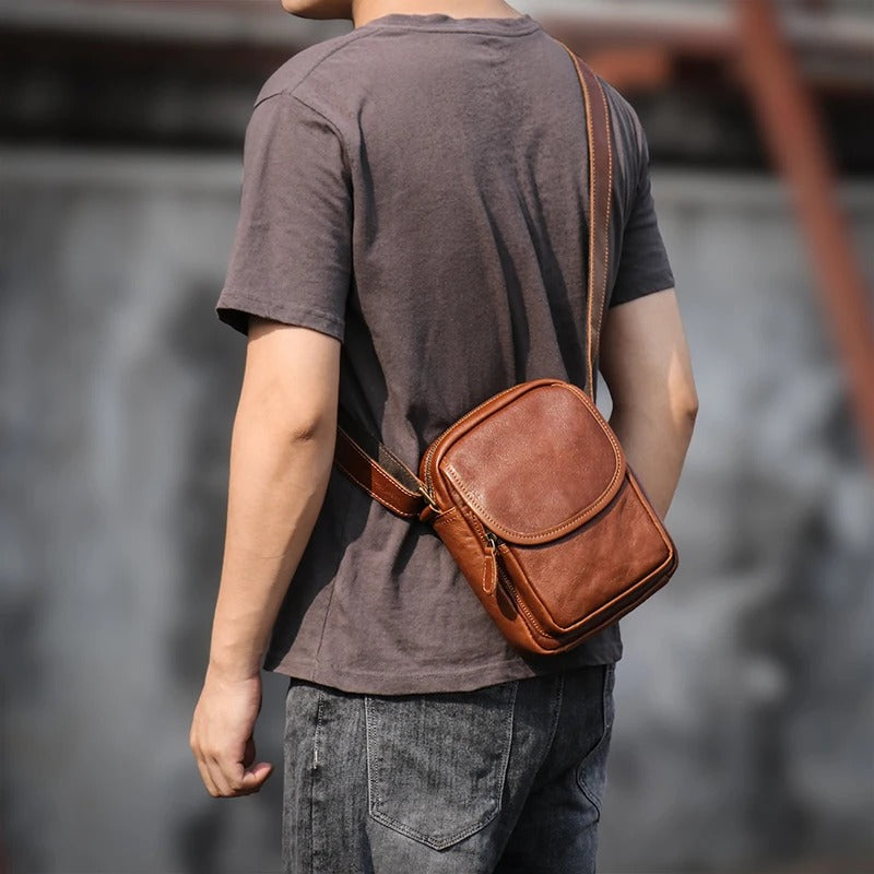 GURO High Quality Head Layer Cowhide Shoulder Bag Men's Genuine Leather Small