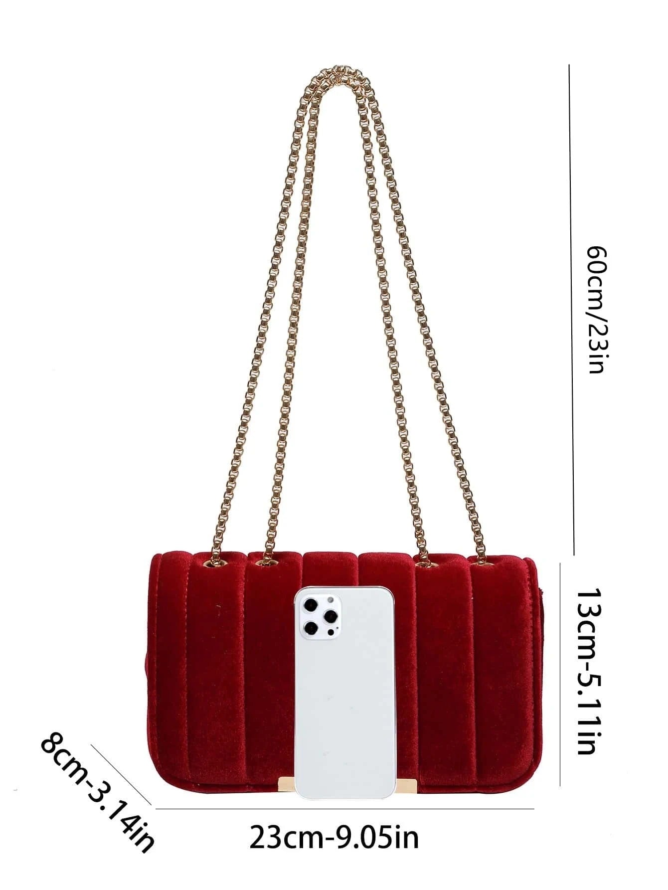 Neon Red Flap Chain Square Bag Velor Leather Fashionable Dating