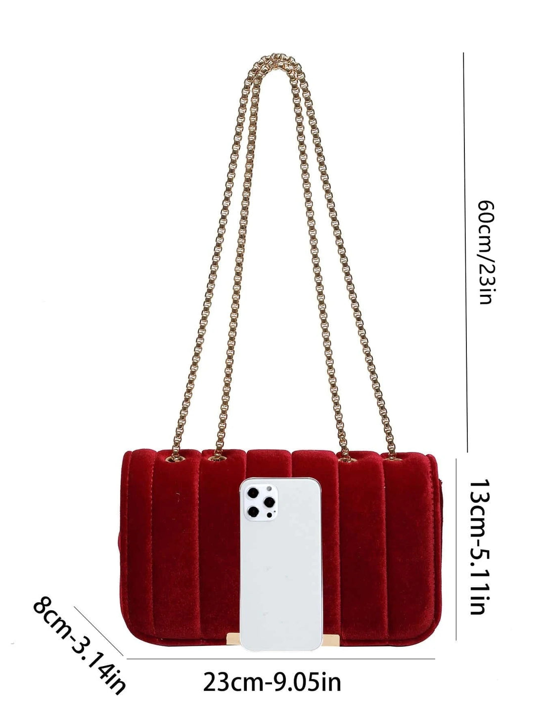 Neon Red Flap Chain Square Bag Velor Leather Fashionable Dating