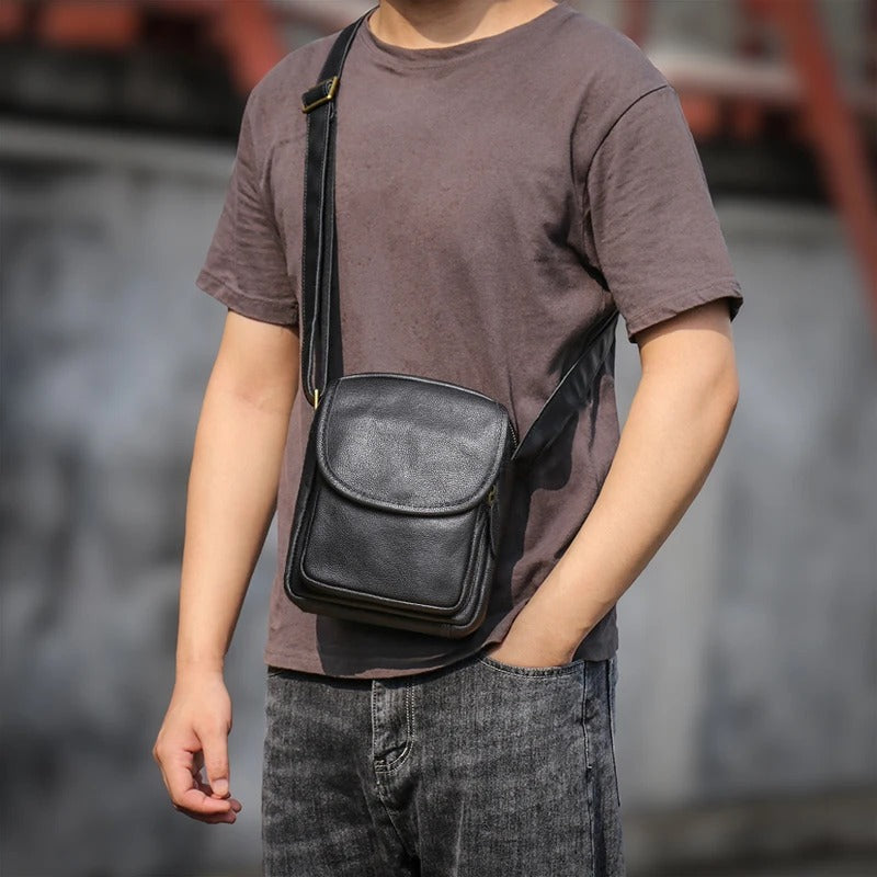GURO High Quality Head Layer Cowhide Shoulder Bag Men's Genuine Leather Small