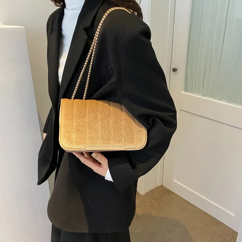 Neon Red Flap Chain Square Bag Velor Leather Fashionable Dating