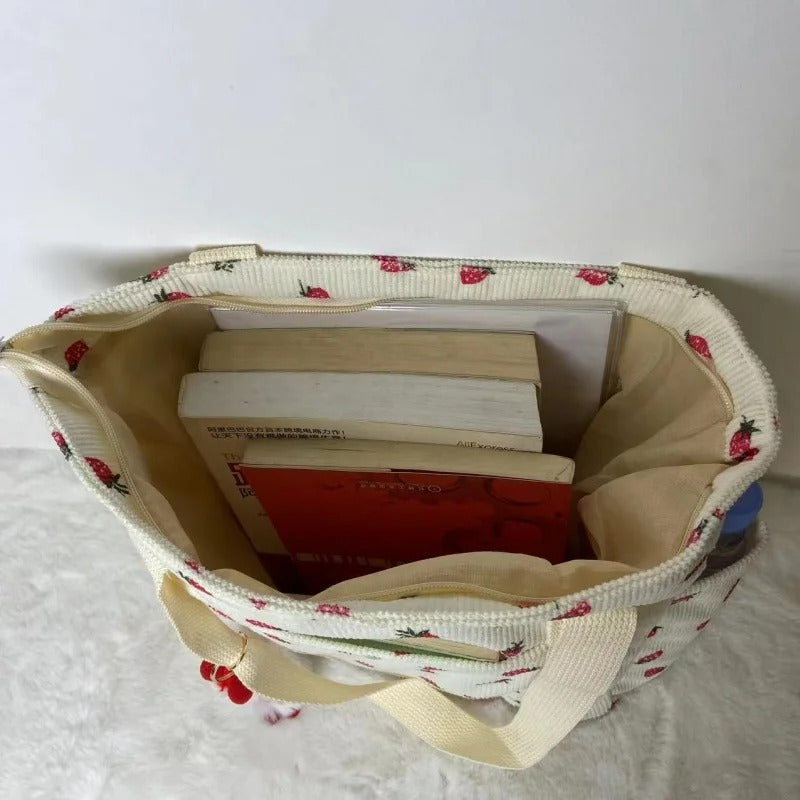 Beautiful Corduroy Strawberry Shoulder Bag Sweet Fresh Versatile Handbag