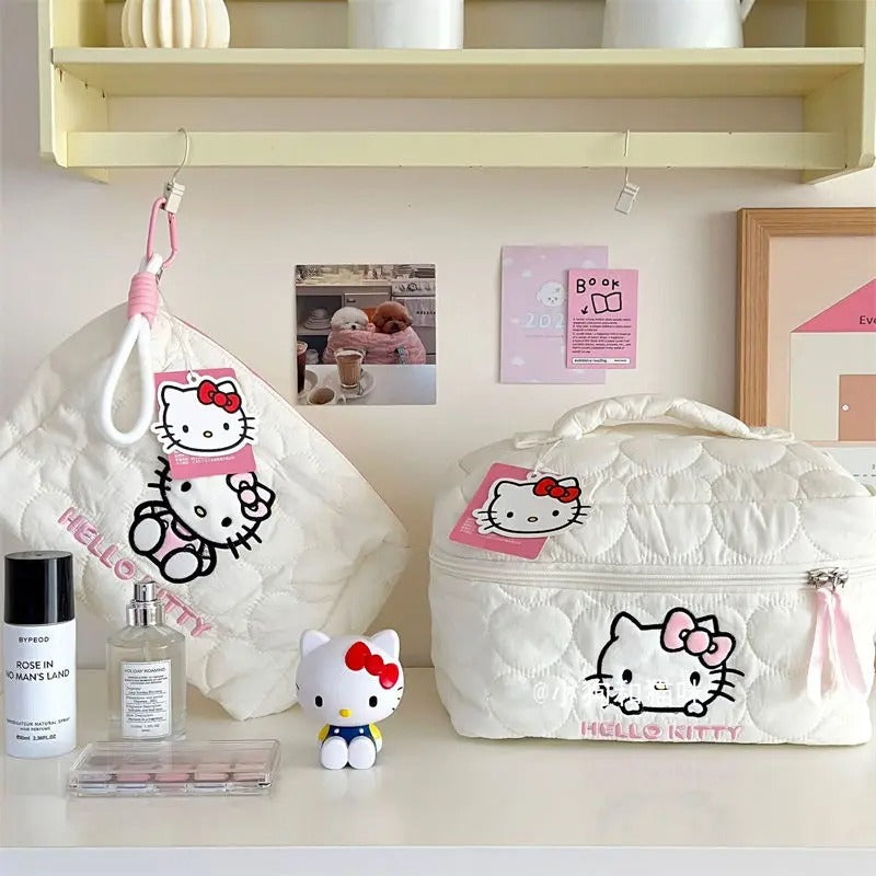 Hello Kitty Square Makeup Bag Kawaii Double Zipper Travel Storage Bag