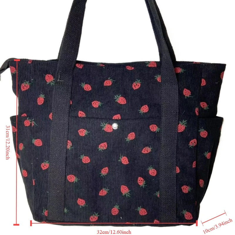 Beautiful Corduroy Strawberry Shoulder Bag Sweet Fresh Versatile Handbag