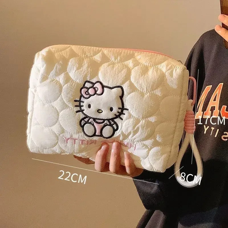 Hello Kitty Square Makeup Bag Kawaii Double Zipper Travel Storage Bag