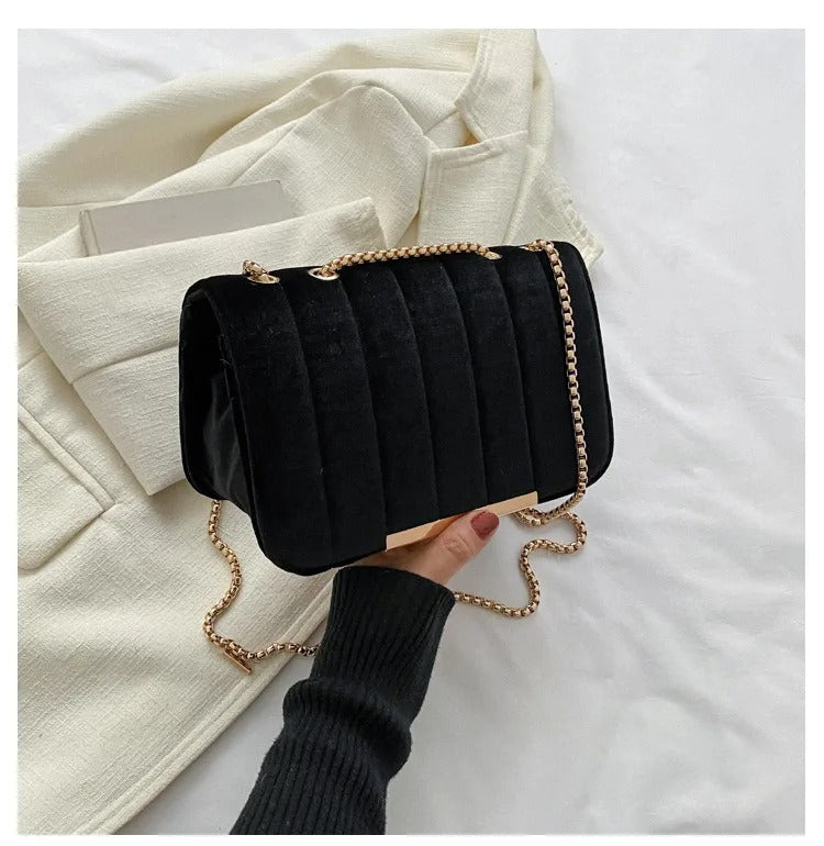 Neon Red Flap Chain Square Bag Velor Leather Fashionable Dating
