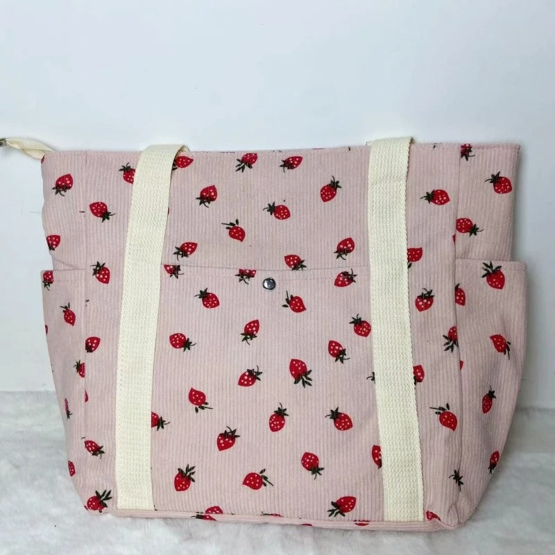 Beautiful Corduroy Strawberry Shoulder Bag Sweet Fresh Versatile Handbag