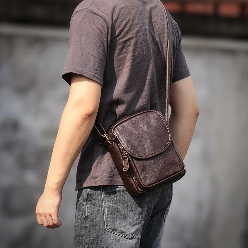 GURO High Quality Head Layer Cowhide Shoulder Bag Men's Genuine Leather Small