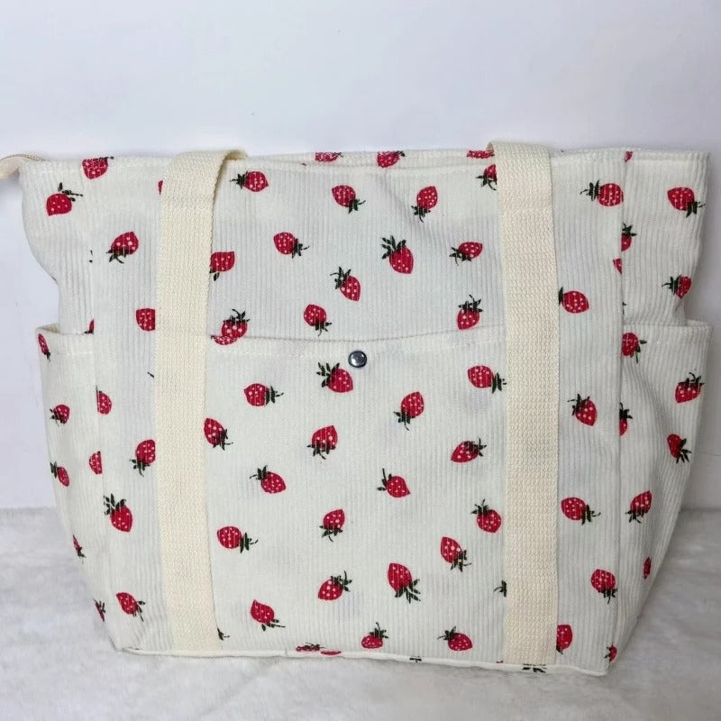 Beautiful Corduroy Strawberry Shoulder Bag Sweet Fresh Versatile Handbag